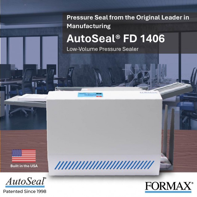 Formax AutoSeal FD 1406 Low-Volume Tabletop Pressure SealerFormaxFD1406The FD 1406 AutoSeal® offers a user-friendly low-volume solution for processing one-piece pressure sensitive mailers. Formax AutoSeal FD 1406 Low-Volume Tabletop Pressure SealerFormaxFD1406
