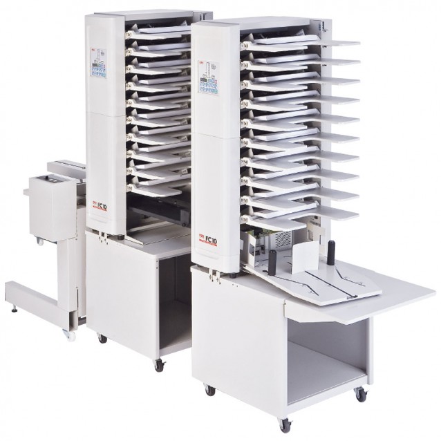 MBM FC 10 Twin Tower Automatic 20-Bin Friction Collating SystemMBM CorporationCO0750/751MBM FC 10 Twin Tower Automatic 20-Bin Friction Collating SystemMBM FC 10 Twin Tower Automatic 20-Bin Friction Collating System collates a variety of paper stocks and weights at speeds up to 3,600 sets per hour*. MBM FC 10 Twin Tower Automatic 20-Bin Friction Collating SystemMBM CorporationCO0750/751